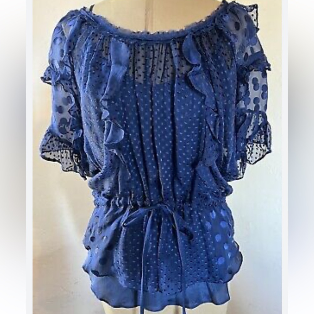 Rebecca Taylor Blue Poka Dot Silk Top 💙